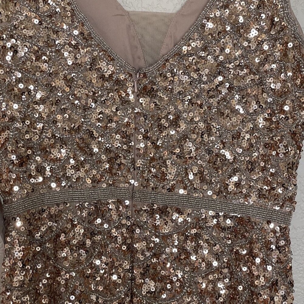 Mac Duggal Dress Size 8 Copper Silver Body Con Mini‎ Sequined Scallop - Picture 13 of 16